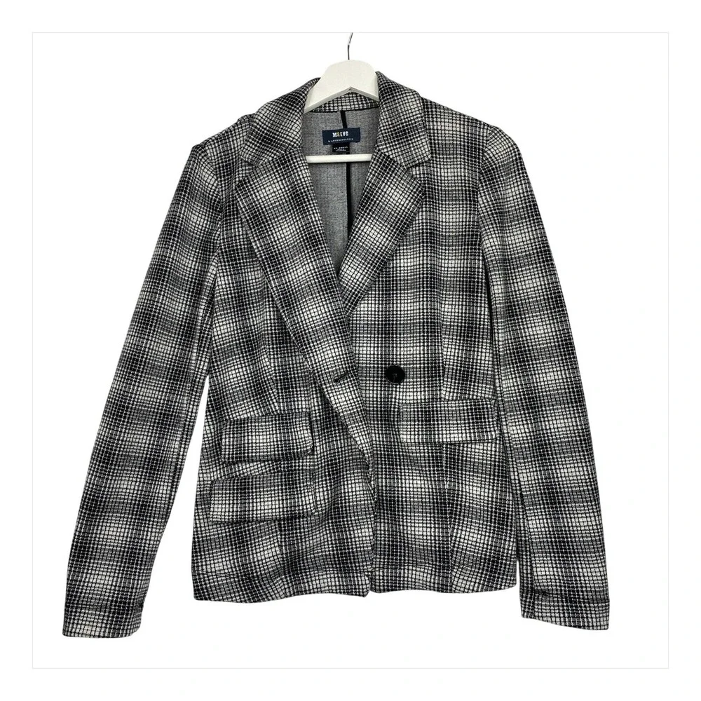 Maeve Anthropologie Womens Black Plaid Single Button Blazer Size XXS Preppy‎